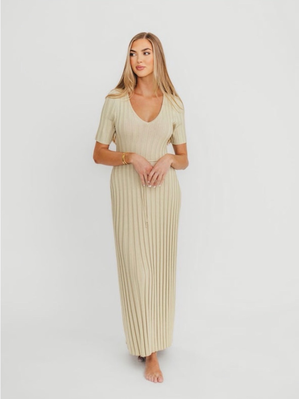 NWT Worth Collective Dusty Green Oakley Ribbed V-Neck Maxi Dress